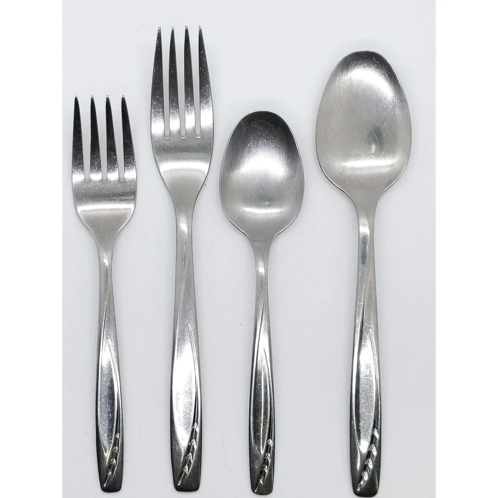 Rogers Lawncrest Flatware 4pc Silver Stainless Steel MCM Wheat Pattern Set